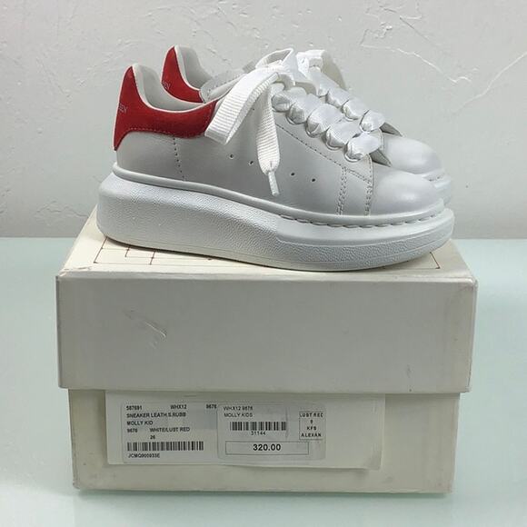 Alexander McQueen Molly Kids White Luster Red leather sneakers SZ 26 or 9.5 EUC - Picture 2 of 16
